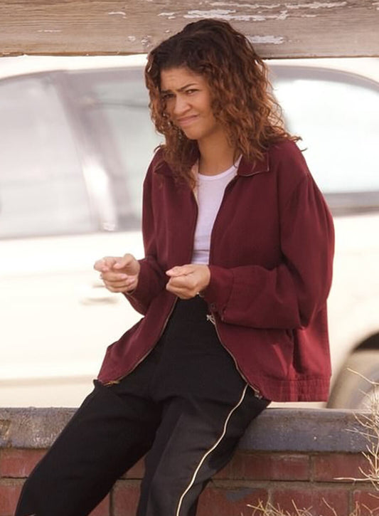 Harpoon Rue Bennet Inspired Red Leather Jacket - Euphoria Tv Series Style