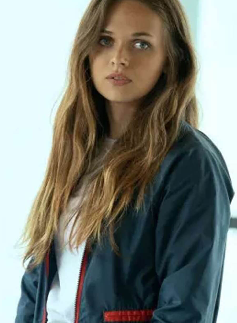 Harpoon Alyssa Jirrels Inspired Blue Parachute Fabric Leather Jacket - Fatal Attraction Style