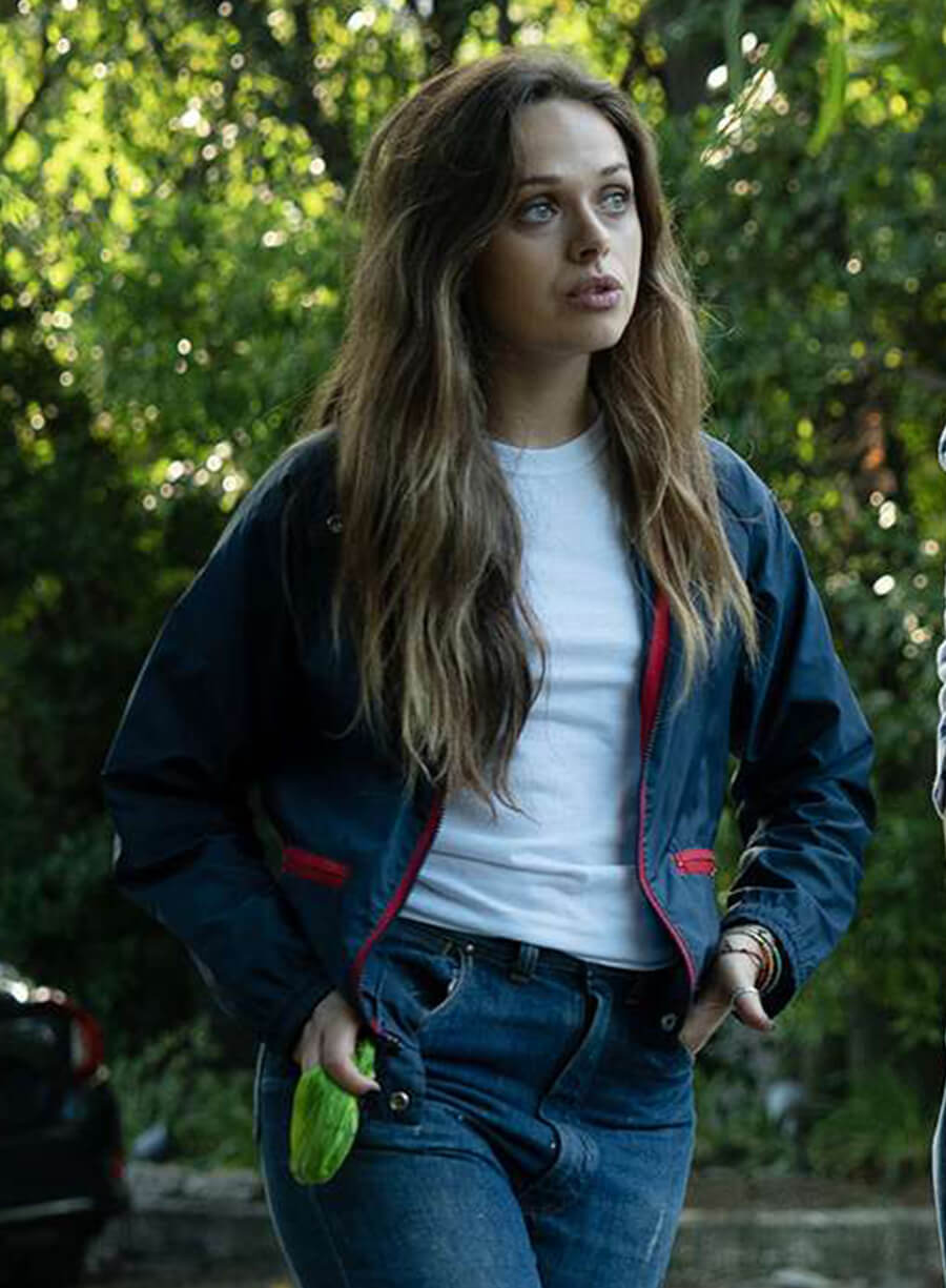 Harpoon Alyssa Jirrels Inspired Blue Parachute Fabric Leather Jacket - Fatal Attraction Style