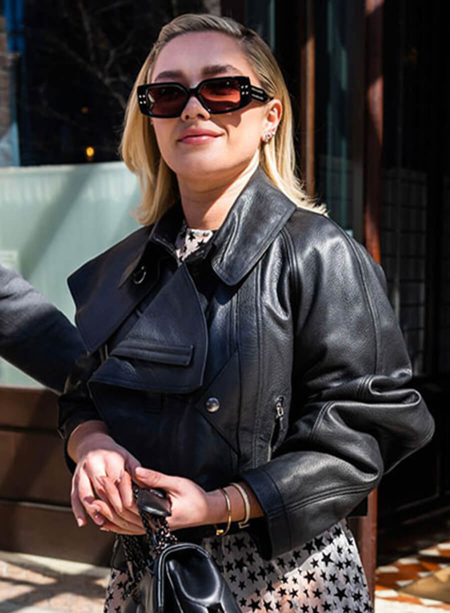 Harpoon Florence Pugh Inspired Black Leather Jacket