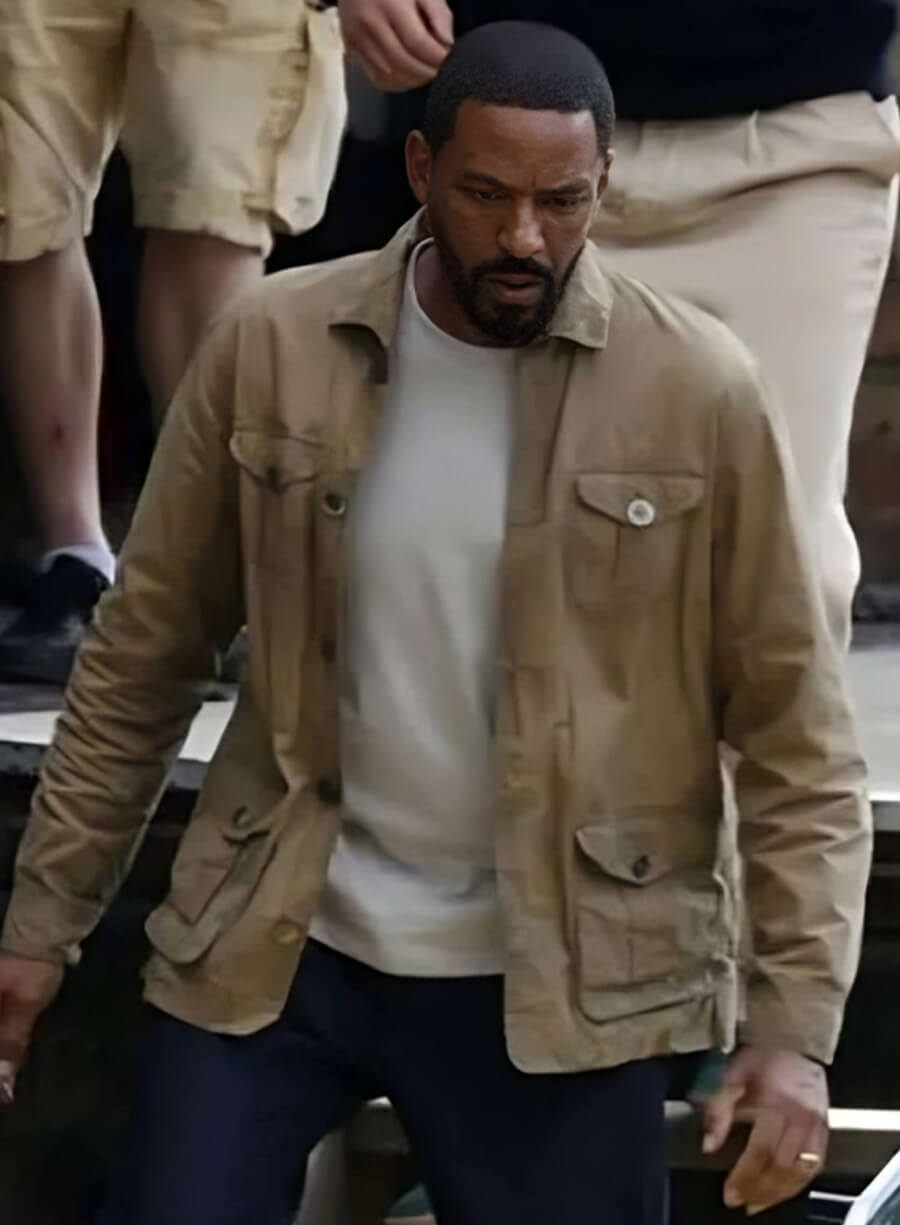 Harpoon Laz Alonso Inspired Beige Cotton Fabric Cotton Jacket - Fountain of Youth 2025 Style