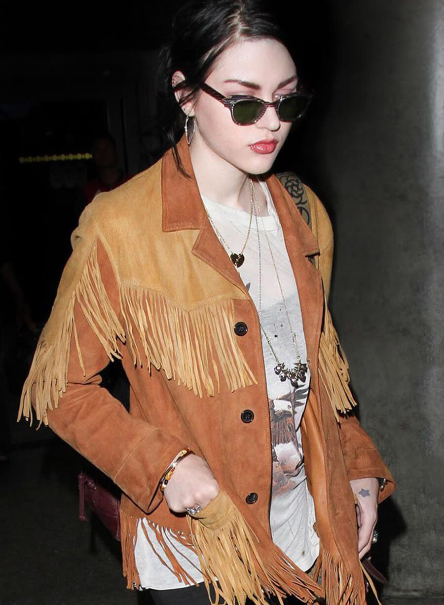 Harpoon Frances Bean Cobain Fringed Suede Inspired Brown Suede Leather Leather Jacket