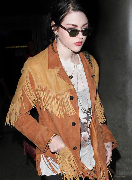 Harpoon Frances Bean Cobain Fringed Suede Inspired Brown Suede Leather Leather Jacket