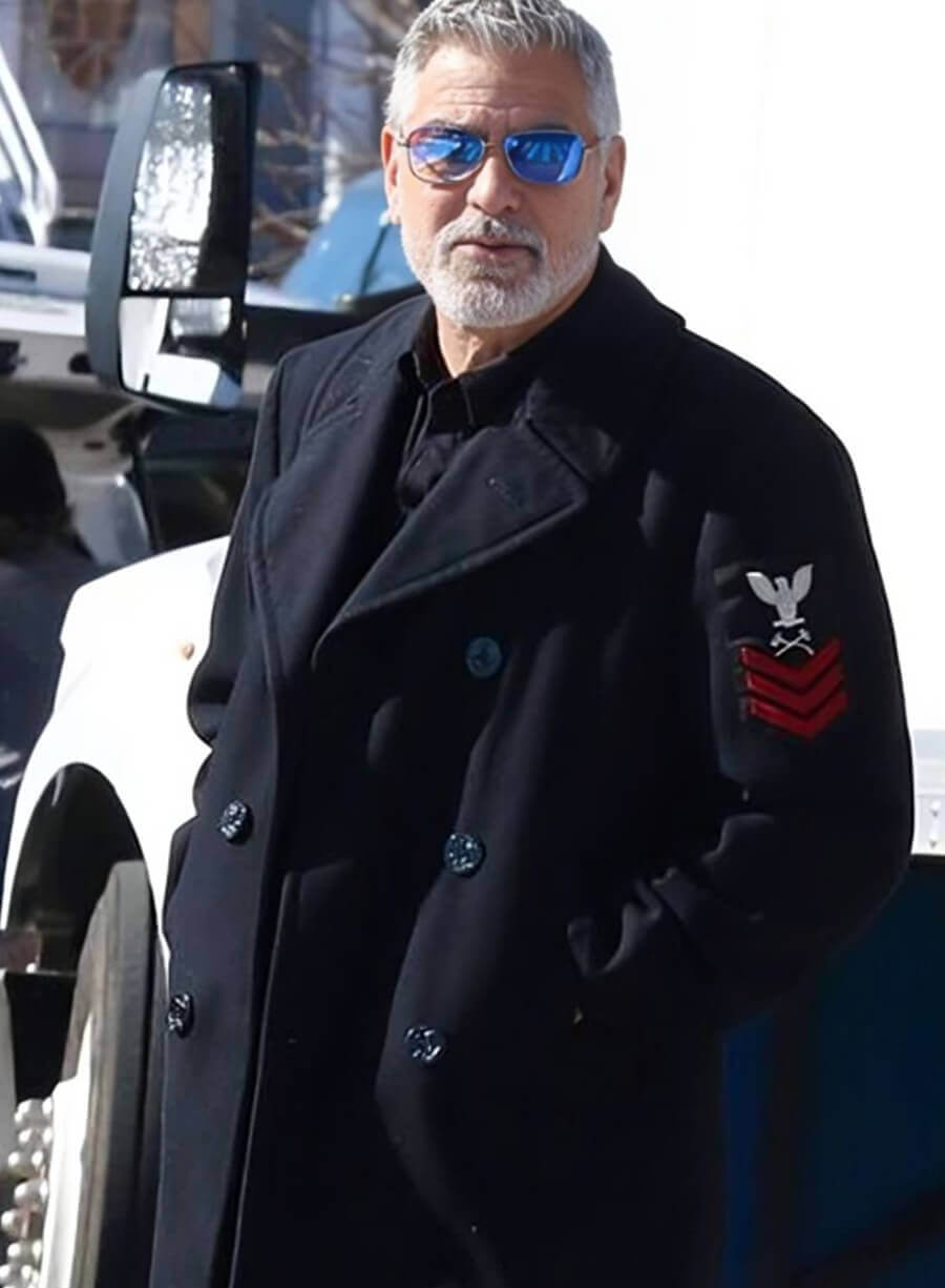 Harpoon Jack Inspired Black Wool Fabric Coat - Wolfs 2024 Style