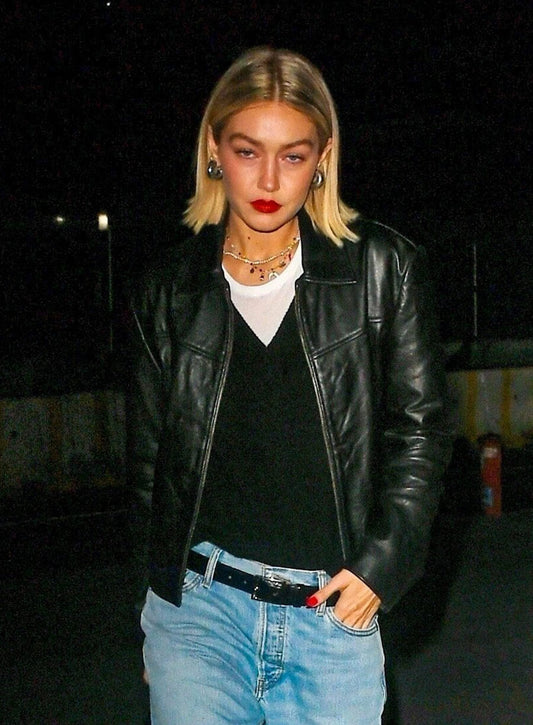 Harpoon Gigi Hadid Inspired Black Leather Jacket