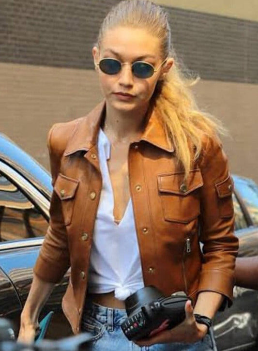 Harpoon Gigi Hadid Moto Inspired Brown Biker Jacket