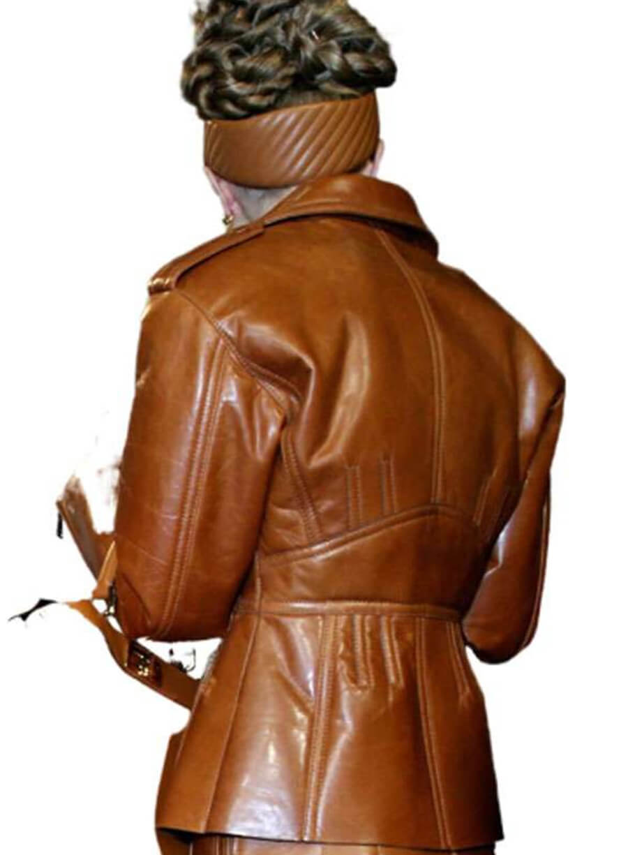 Harpoon Gigi Hadid Fendi Fashion Show Inspired Brown Leather Jacket