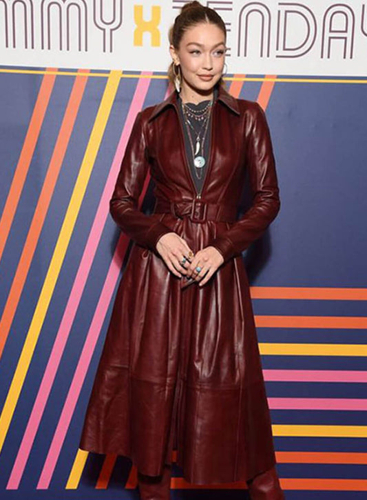 Harpoon Gigi Hadid Maroon Long Inspired Maroon Coat