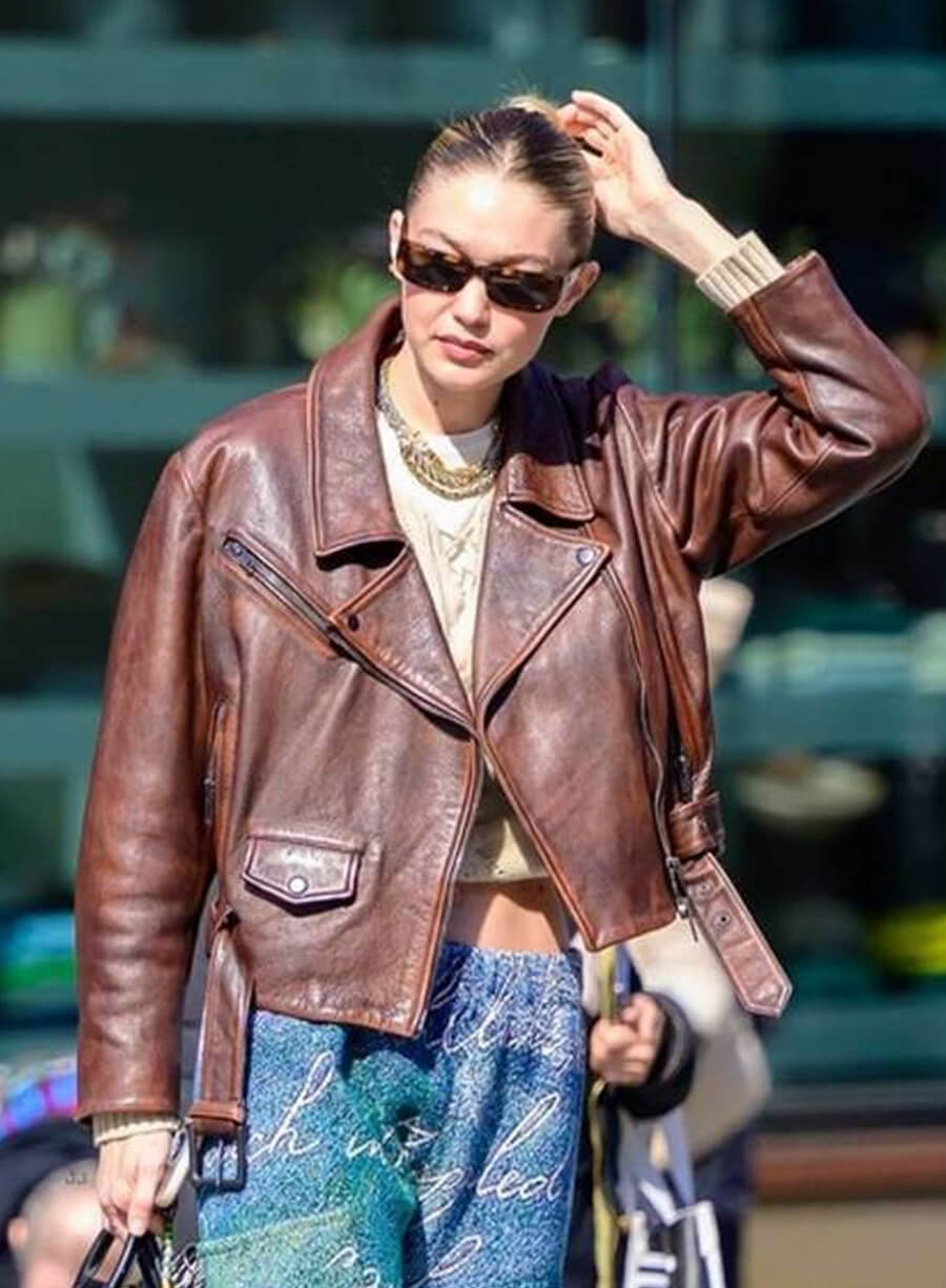 Harpoon Gigi Hadid NYC Inspired Brown Leather Jacket