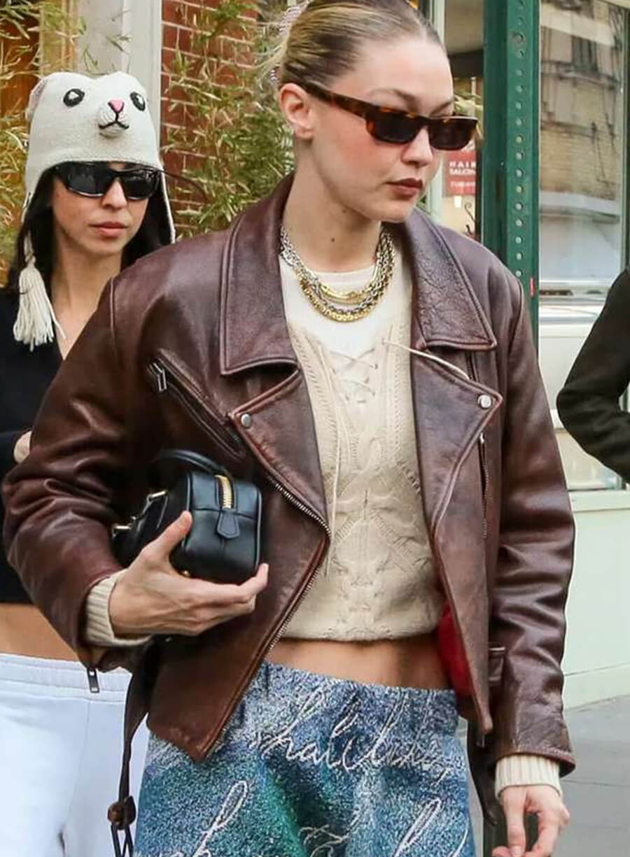 Harpoon Gigi Hadid NYC Inspired Brown Leather Jacket