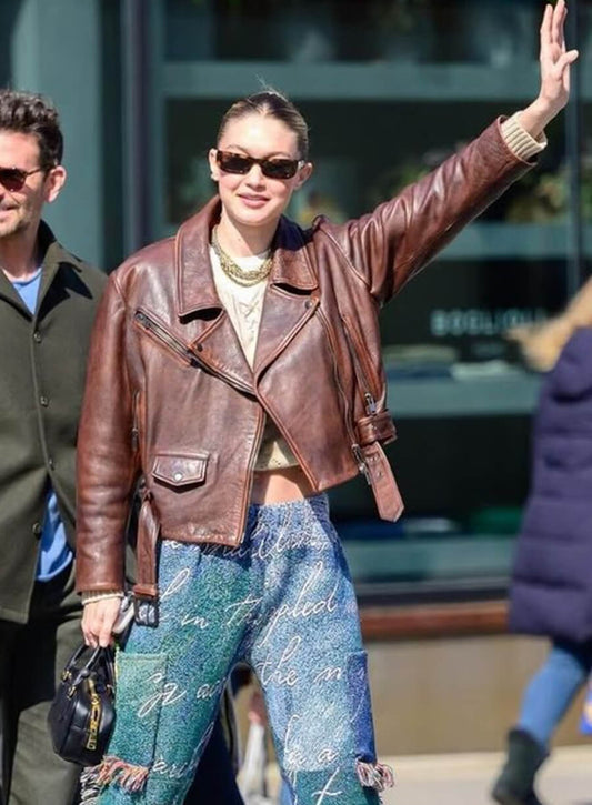 Harpoon Gigi Hadid NYC Inspired Brown Leather Jacket