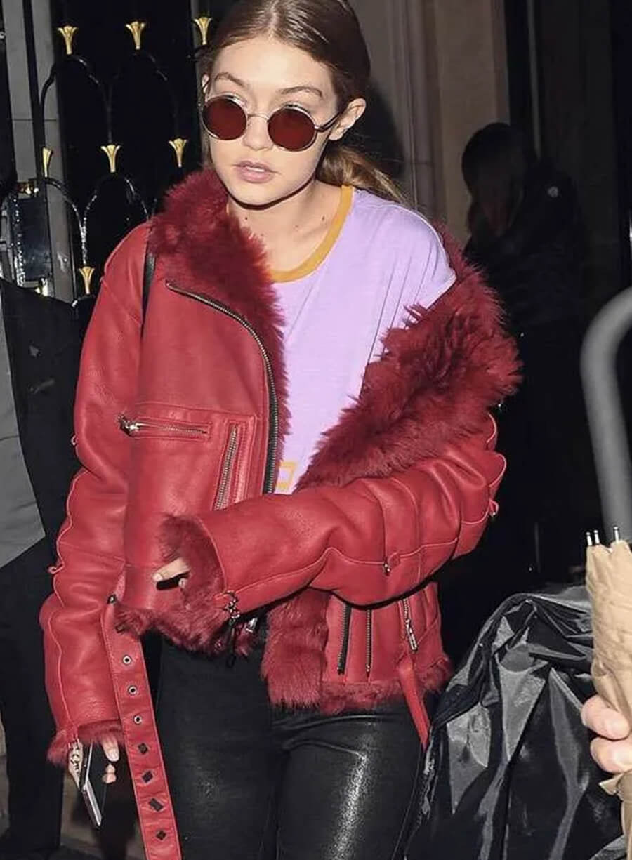 Harpoon Gigi Hadid Fur Inspired Red Leather Jacket