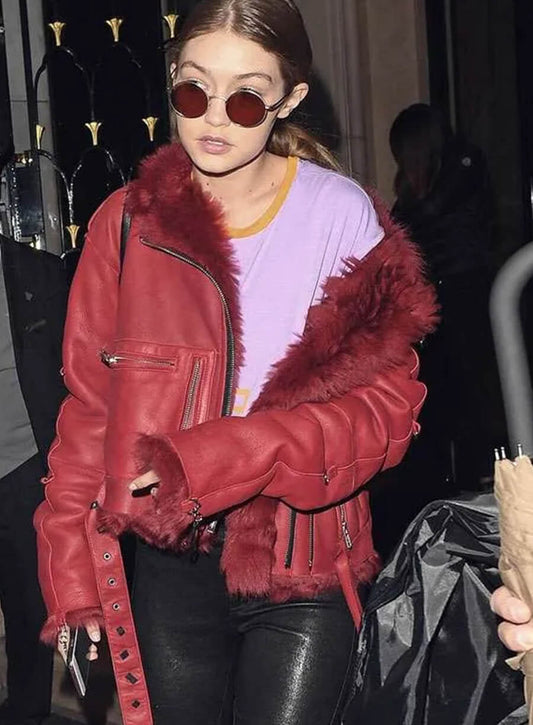 Harpoon Gigi Hadid Fur Inspired Red Leather Jacket