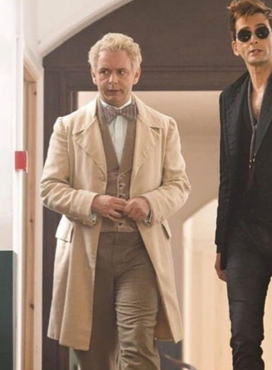 Harpoon Aziraphale Inspired Off white Cotton Fabric Coat - Good Omens Style