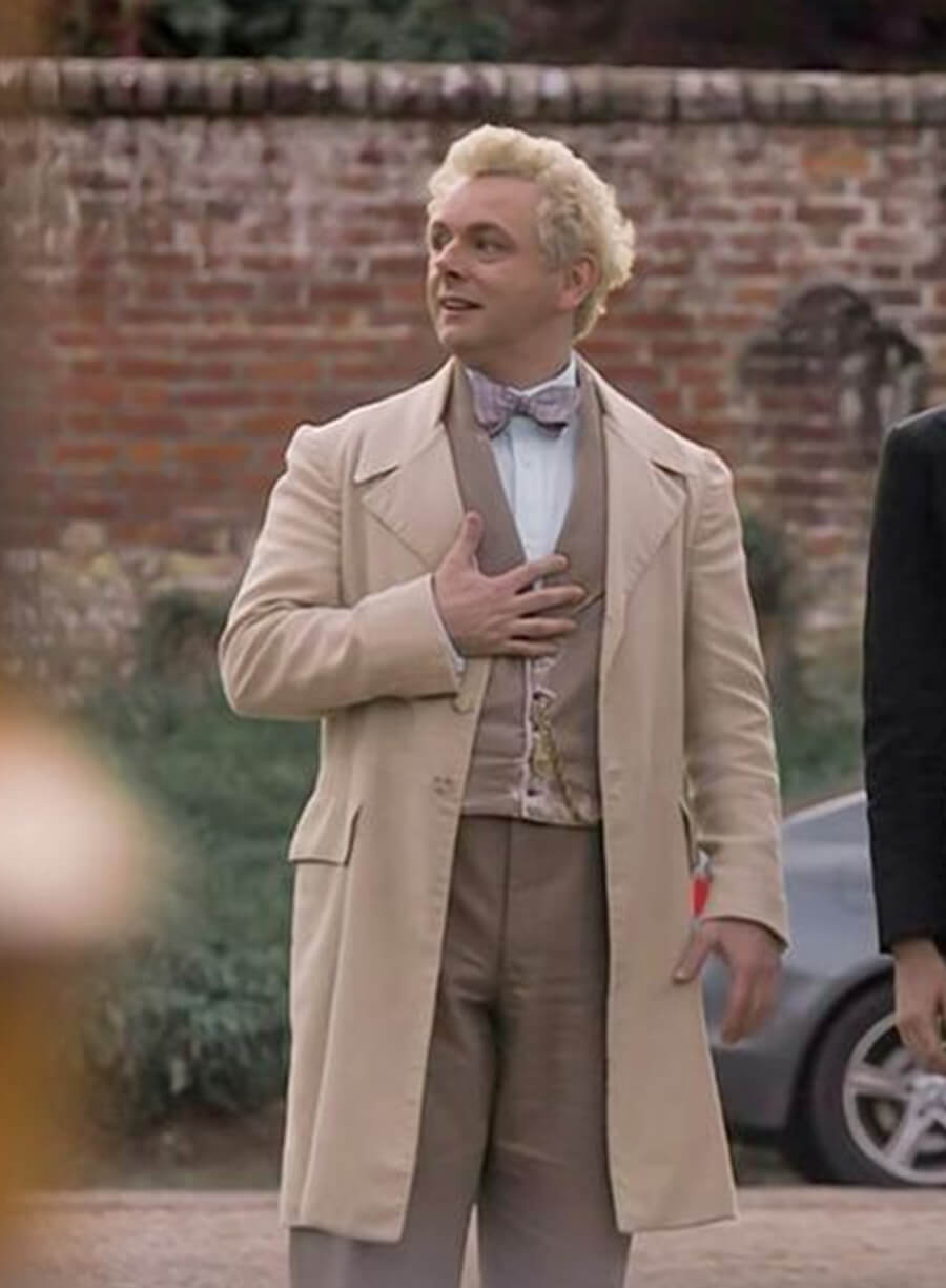 Harpoon Aziraphale Inspired Off white Cotton Fabric Coat - Good Omens Style