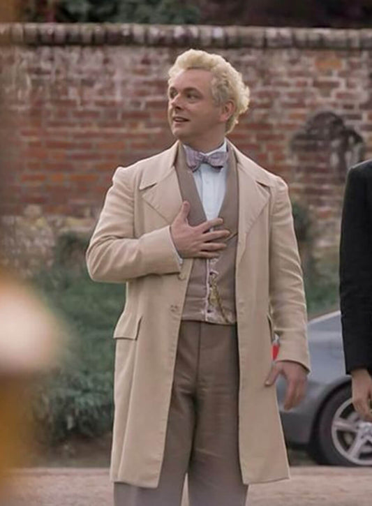 Harpoon Aziraphale Inspired Off white Cotton Fabric Coat - Good Omens Style