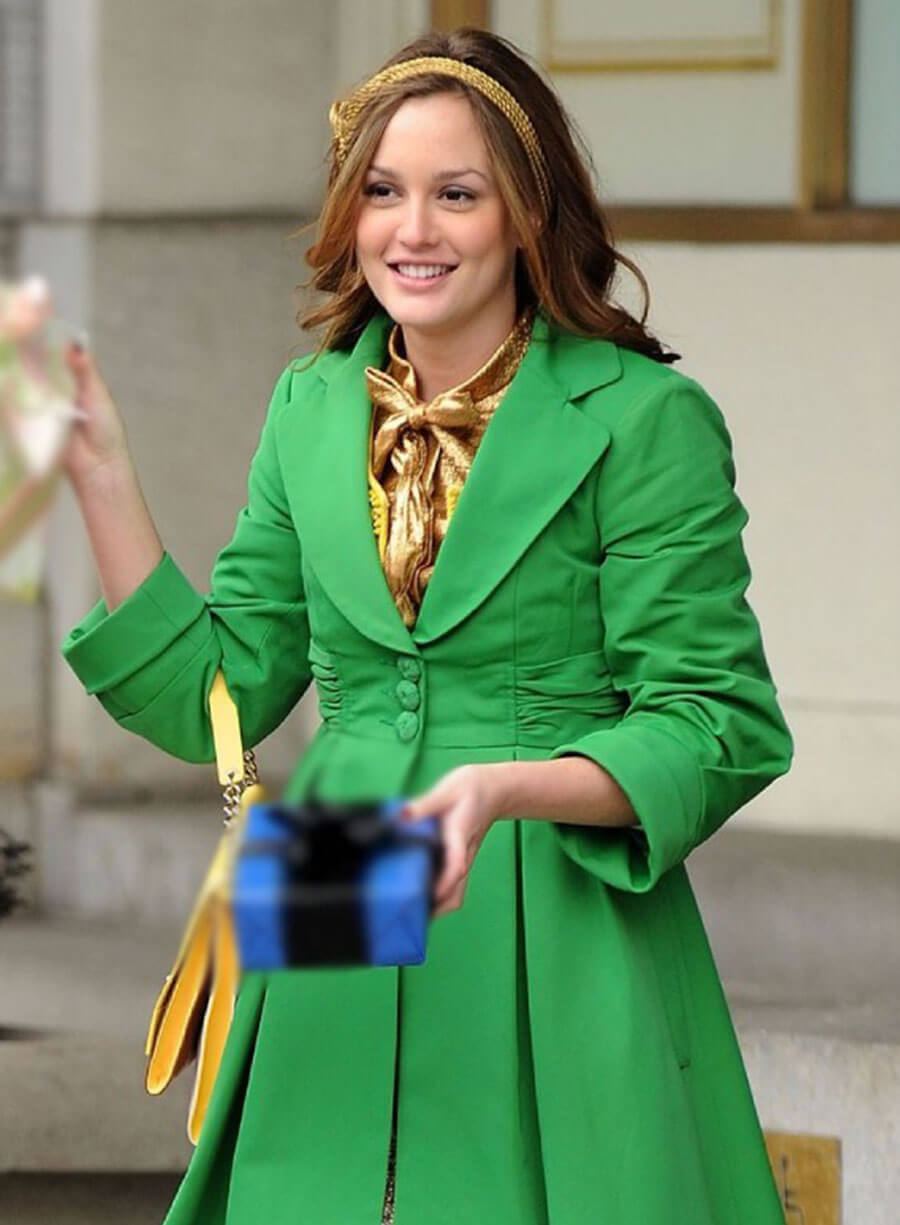 Harpoon Leighton Meester Inspired Green Cotton Fabric Coat - Gossip Girl Tv Series Style
