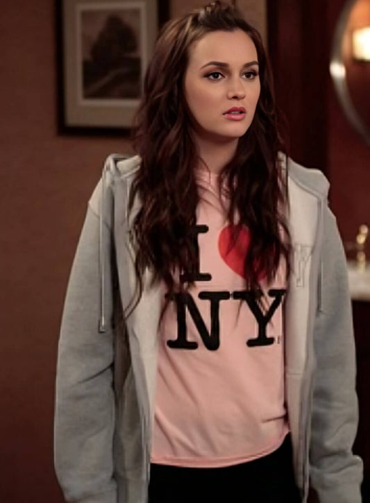 Harpoon Leighton Meester Inspired Grey Fleece Hooded Jacket - Gossip Girl Tv Series Style