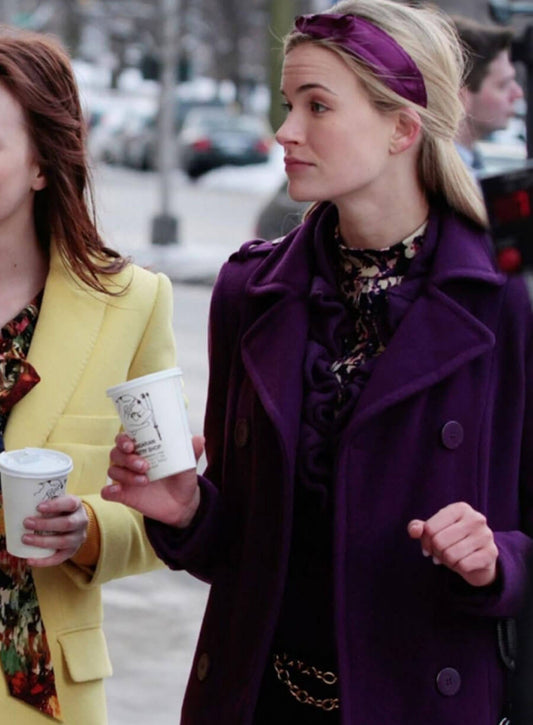 Harpoon Leighton Meester Inspired Purple Wool Coat - Gossip Girl Tv Series Style
