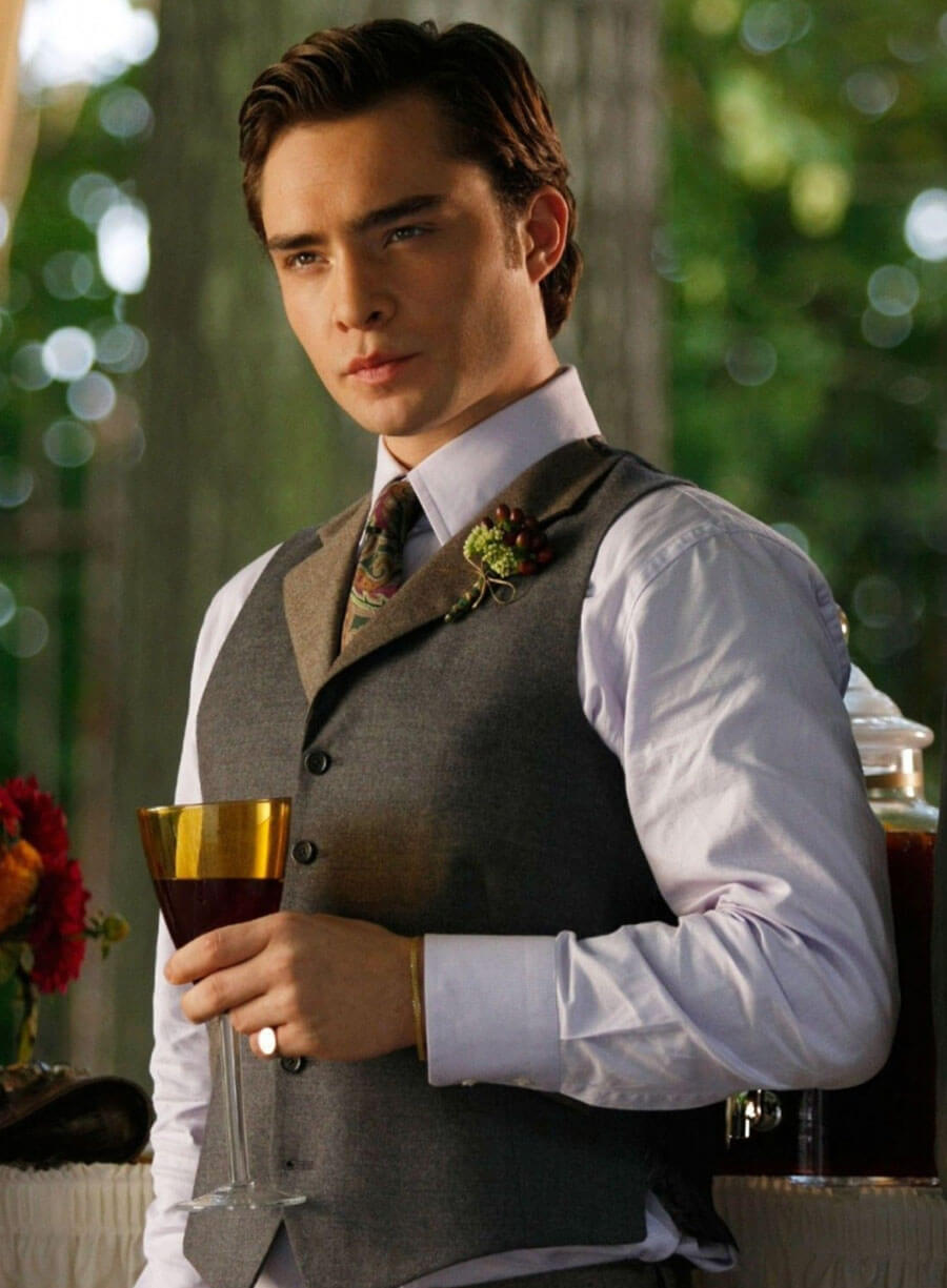 Harpoon Ed WestWick Inspired Grey Plan Fabric Leather Jacket - Gossip Girl Tv Series Style