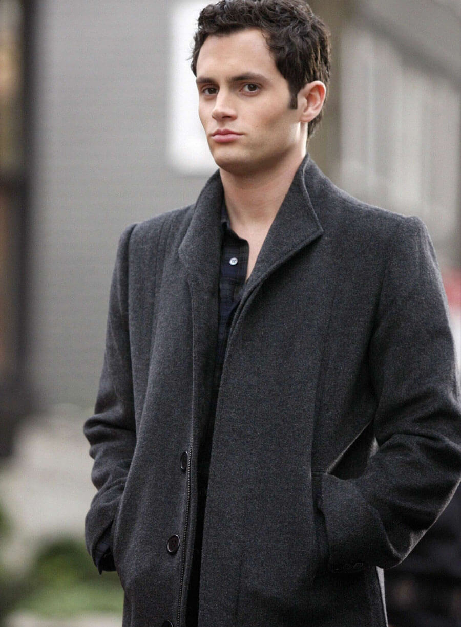 Harpoon Penn Badgley Inspired Black Wool Coat - Gossip Girl Tv Series Style