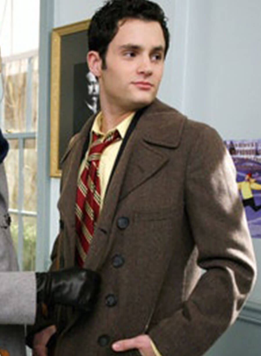 Harpoon Penn Badgley Inspired Brown Wool Coat - Gossip Girl Tv Series Style