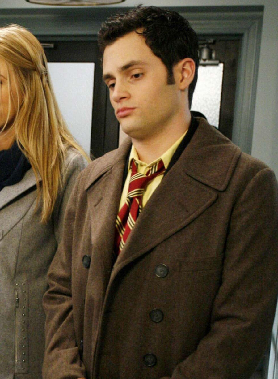Harpoon Penn Badgley Inspired Brown Wool Coat - Gossip Girl Tv Series Style