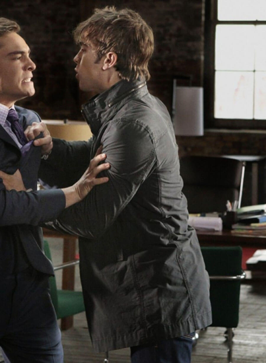 Harpoon Chase Crowford Inspired Black Cotton Fabric Coat - Gossip Girl Tv Series Style