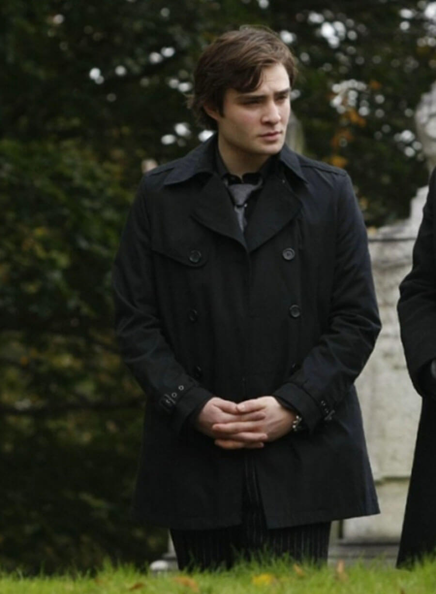 Harpoon Chase Crowford Inspired Black Wool Coat - Gossip Girl Tv Series Style