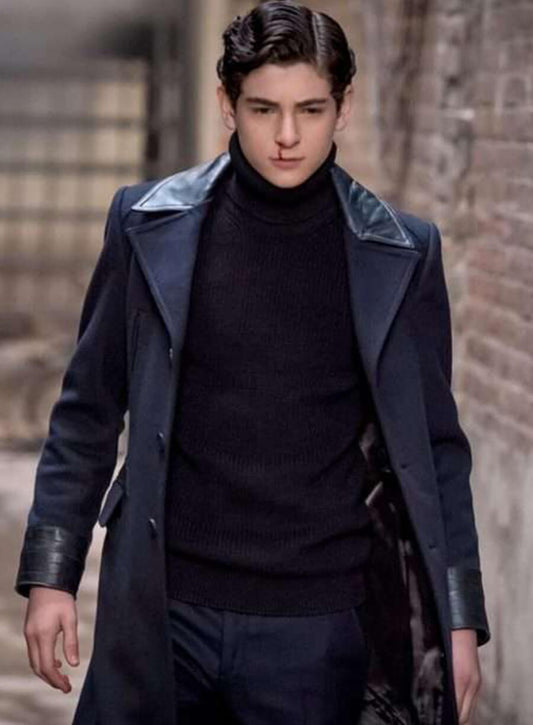 Harpoon David Mazouz Inspired Black Wool Fabric Coat - Gotham Style