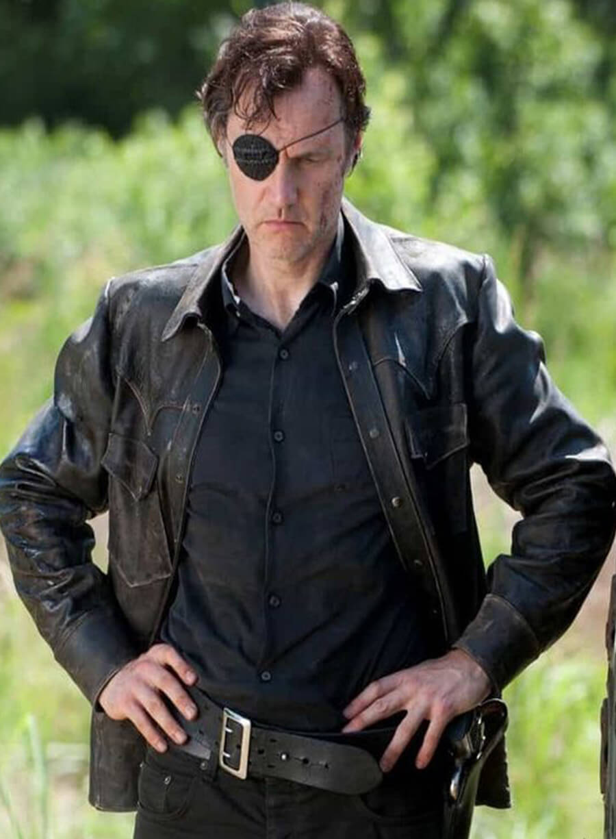 Harpoon Governor Inspired Black Leather Jacket - The Walking Dead Series Style