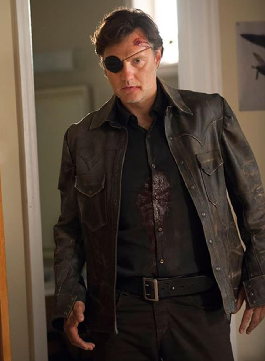 Harpoon Governor Inspired Black Leather Jacket - The Walking Dead Series Style