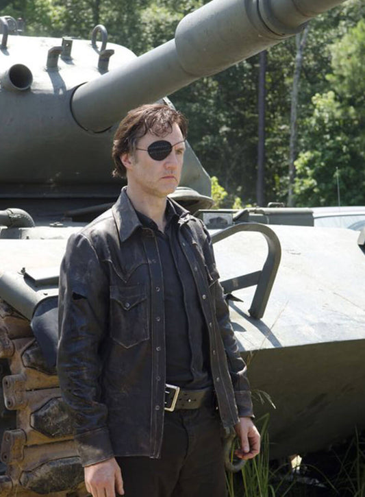 Harpoon Governor Inspired Black Leather Jacket - The Walking Dead Series Style