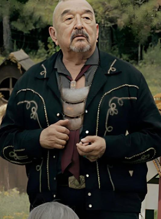 Harpoon Graham Greene Inspired Black Leather Jacket - Tulsa King Style