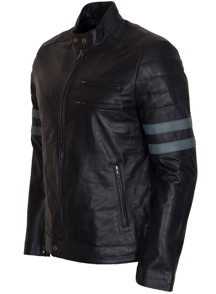 Harpoon Stripes Mayhem Inspired Black Leather Jacket