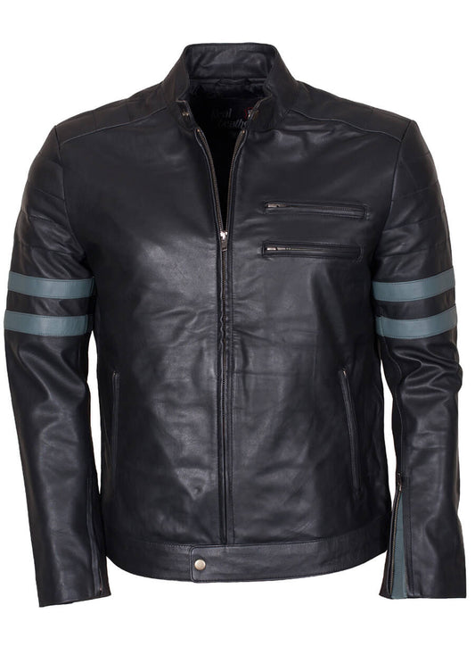 Harpoon Stripes Mayhem Inspired Black Leather Jacket