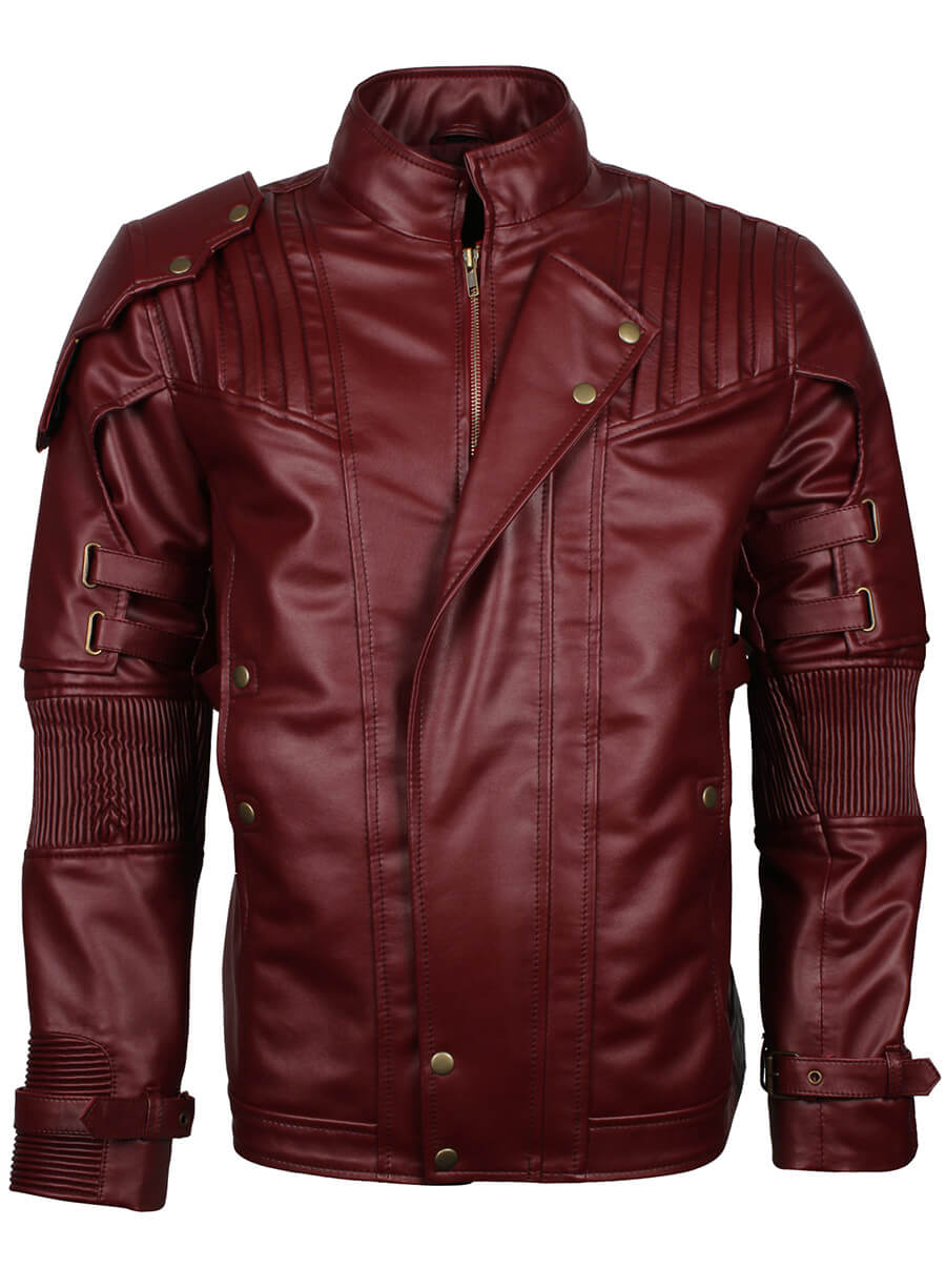 Harpoon Star Lord Inspired Maroon Faux Leather Leather Jacket - Guardian of Galaxy Style