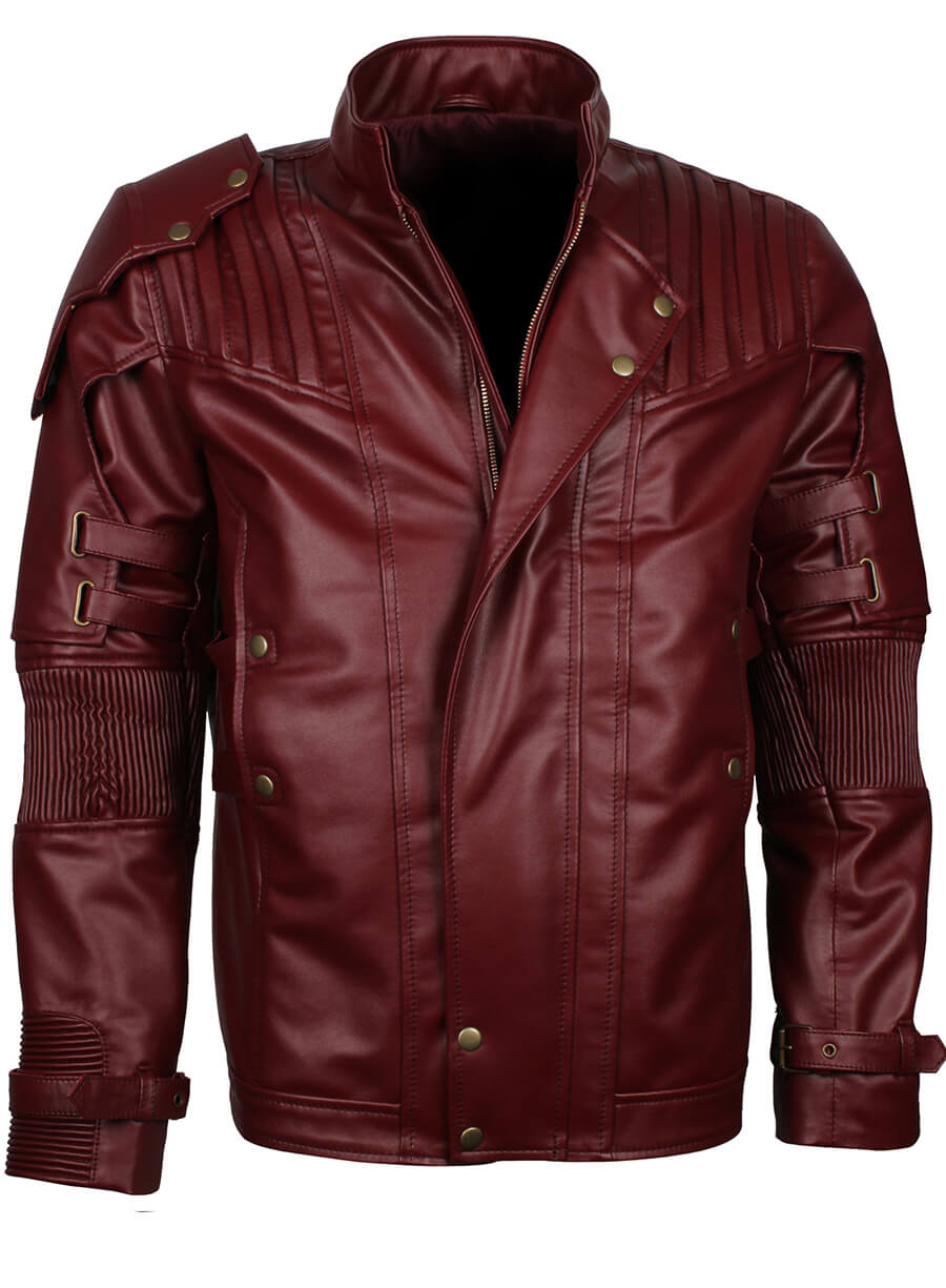 Harpoon Star Lord Inspired Maroon Faux Leather Leather Jacket - Guardian of Galaxy Style