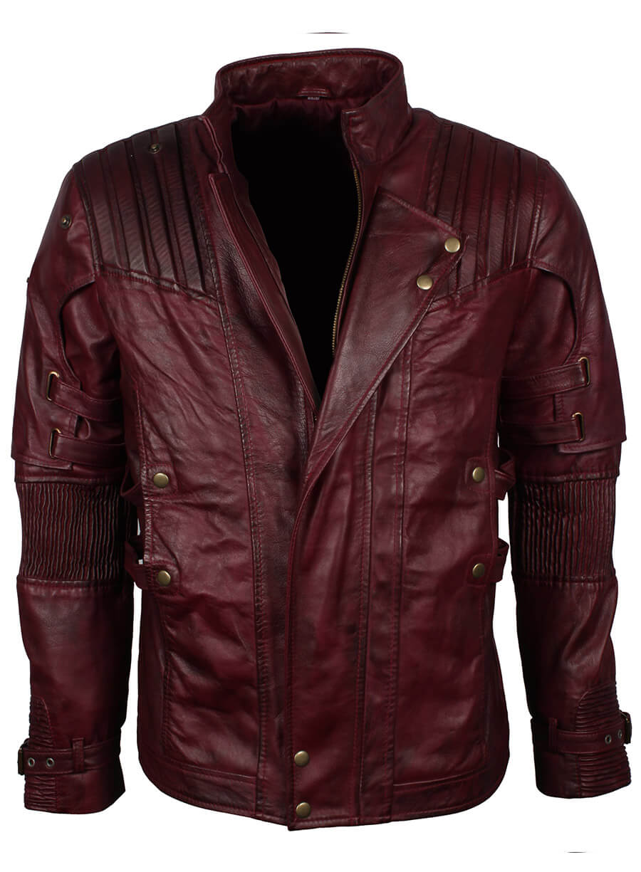 Harpoon Guardians Of The Galaxy Star Lord Inspired Maroon Leather Jacket
