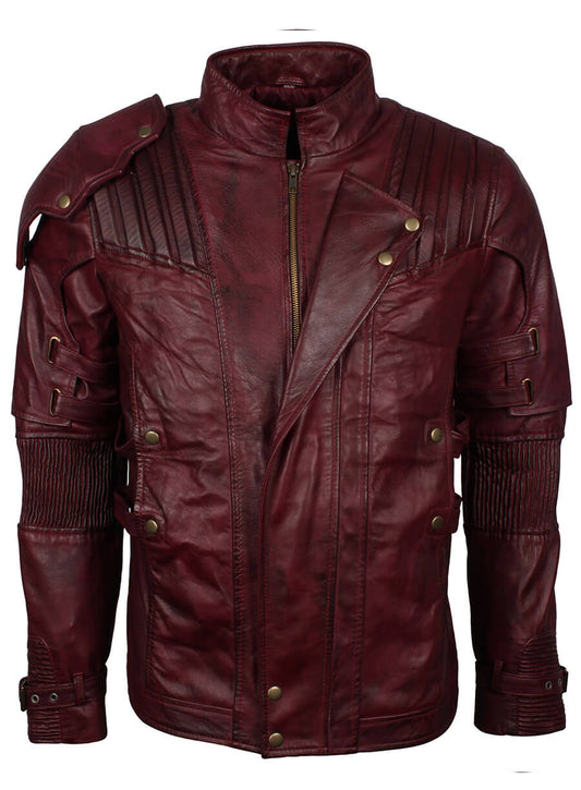 Harpoon Guardians Of The Galaxy Star Lord Inspired Maroon Leather Jacket