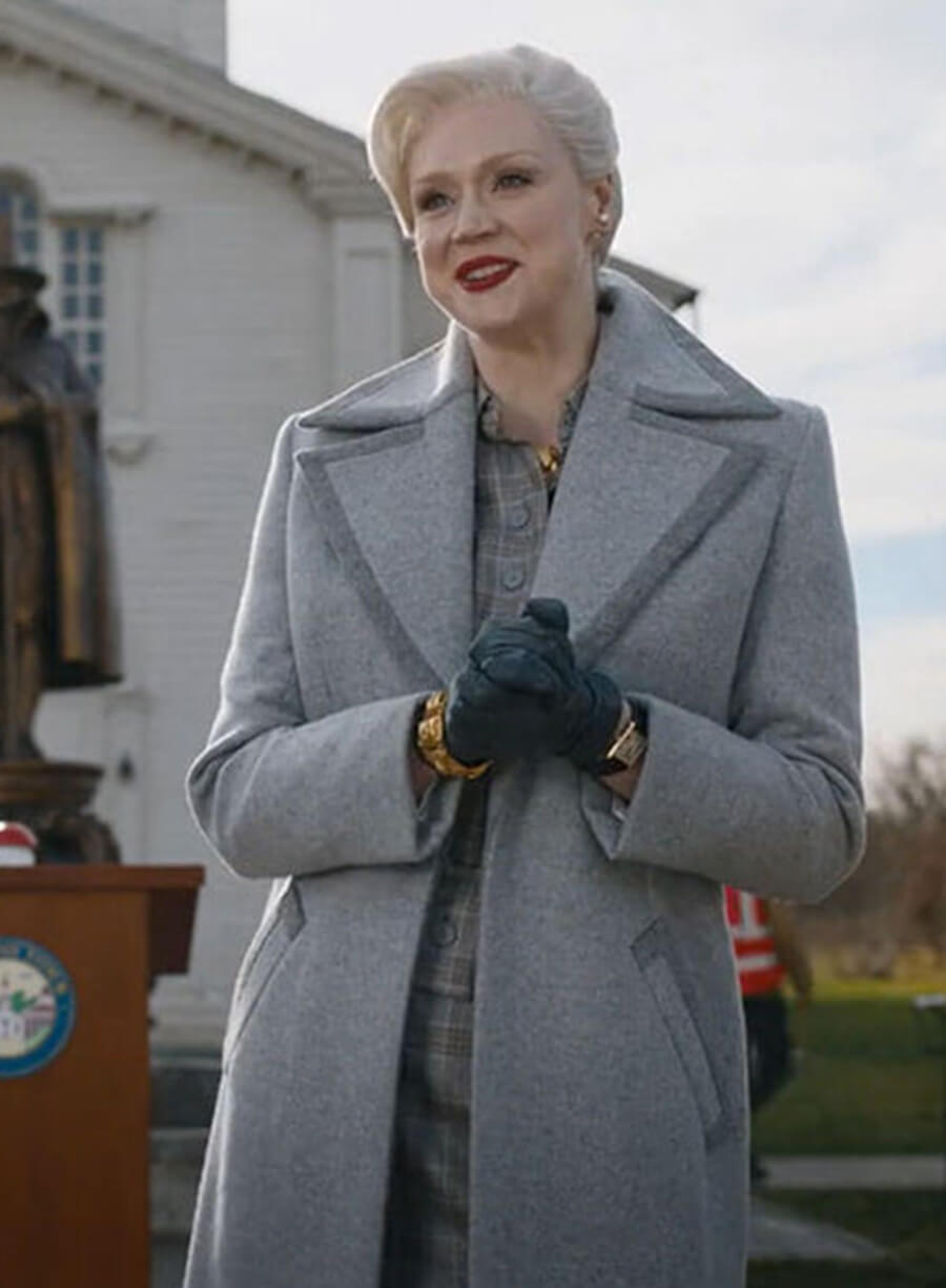 Harpoon Larissa Weems Inspired Grey Wool Fabric Coat - Wednesday Style