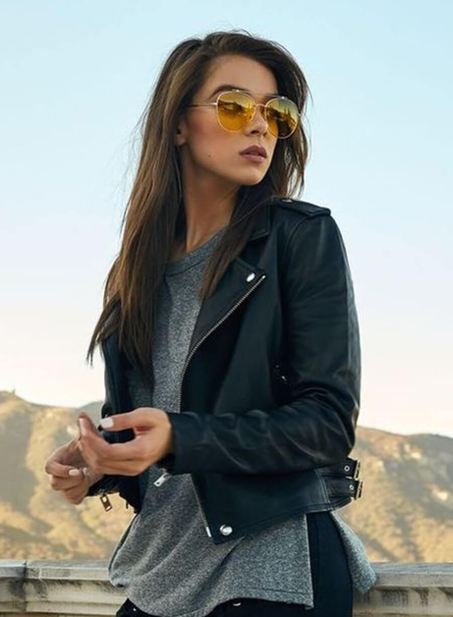 Harpoon Hailee Steinfeld Inspired Black Biker Jacket