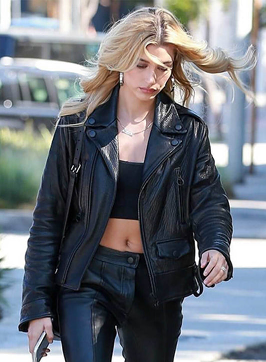 Harpoon Hailey Baldwin Bieber Inspired Black Leather Jacket