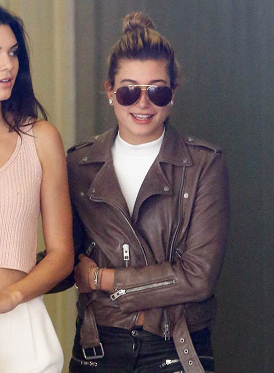 Harpoon Hailey Baldwin Bieber Inspired Brown Leather Jacket