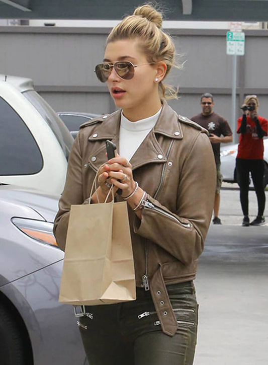 Harpoon Hailey Baldwin Bieber Inspired Brown Leather Jacket