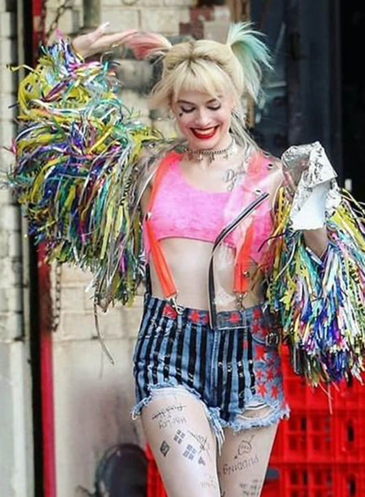 Harpoon Harley Quinn Inspired Multi-Color PVC Fabric Leather Jacket - Birds of Prey Style