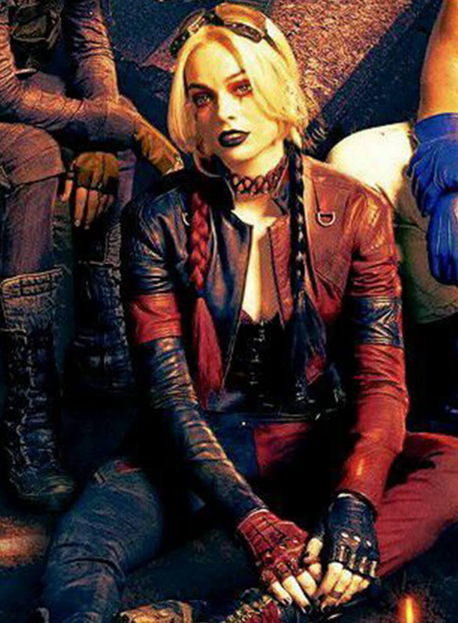 Harpoon Harley Quinn Inspired Red Faux Leather / Real Leather Leather Jacket - Suicide Squad 2 Style