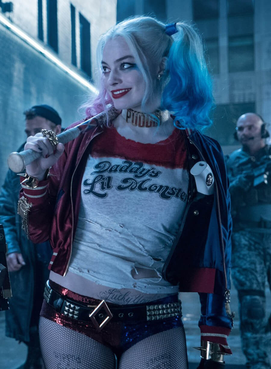 Harpoon Harley Quinn Inspired Blue & Red Satin Leather Jacket - The Suicide Squad Style