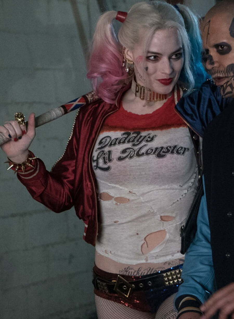 Harpoon Harley Quinn Inspired Blue & Red Satin Leather Jacket - The Suicide Squad Style