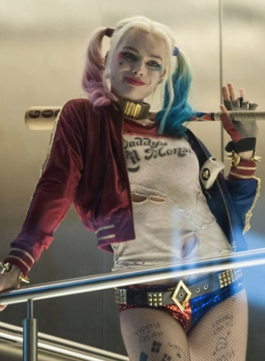 Harpoon Harley Quinn Inspired Blue & Red Satin Leather Jacket - The Suicide Squad Style